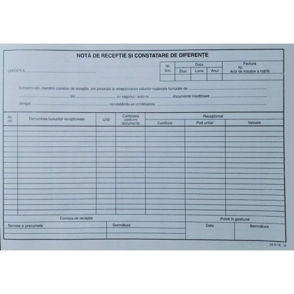 NOTA RECEPTIE CONSTATARE DIFERENTE FARA TVA NOTA RECEPTIE CONSTATARE DIFERENTE FARA TVA